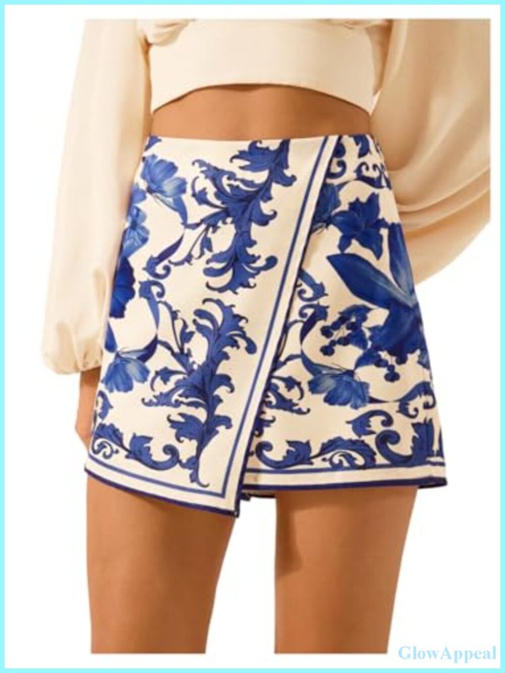 Floral Wrap Skort Mini Boho Skirt with Lined Shorts, Lightweight Polyester,